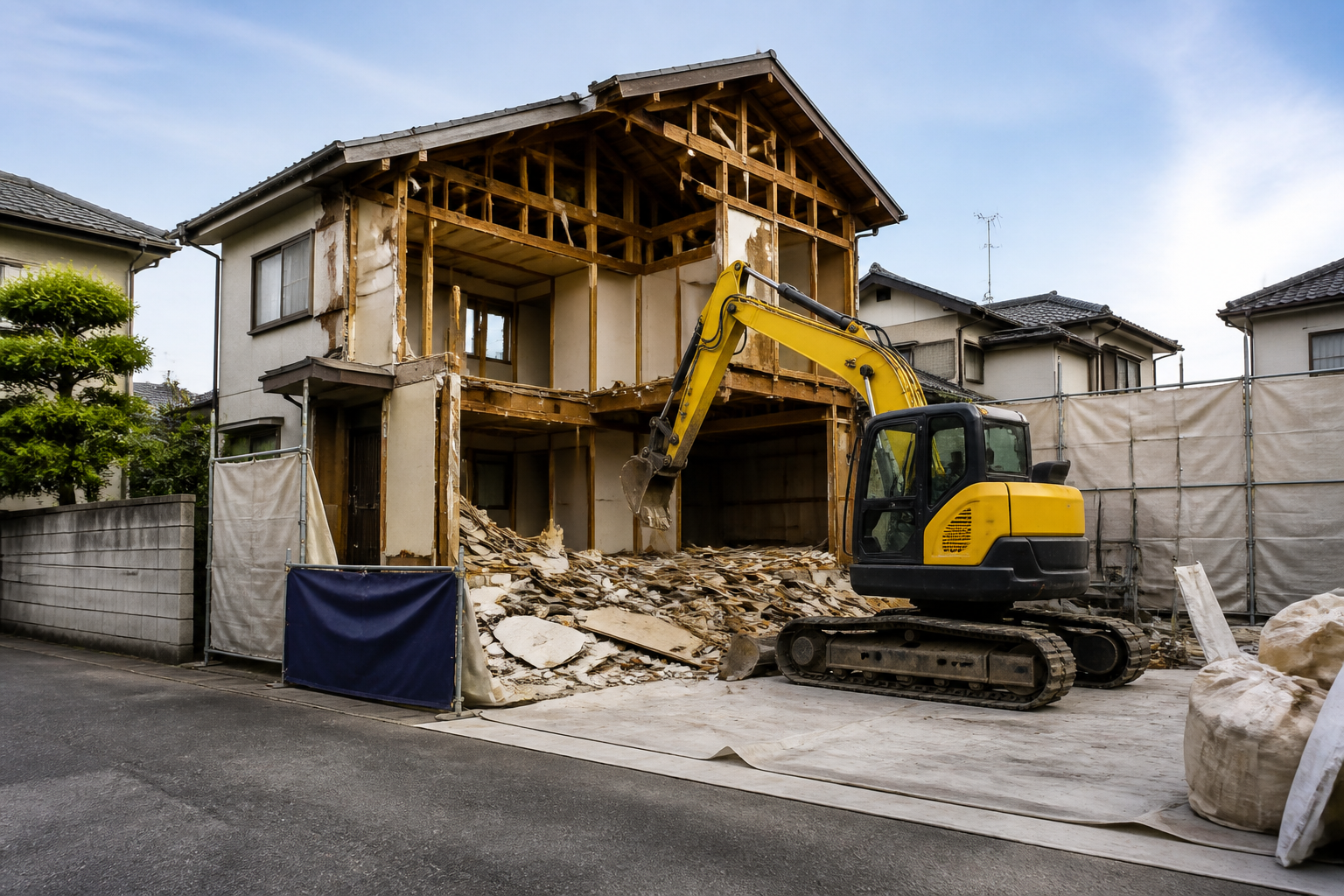 安全対策を施した住宅解体現場の様子