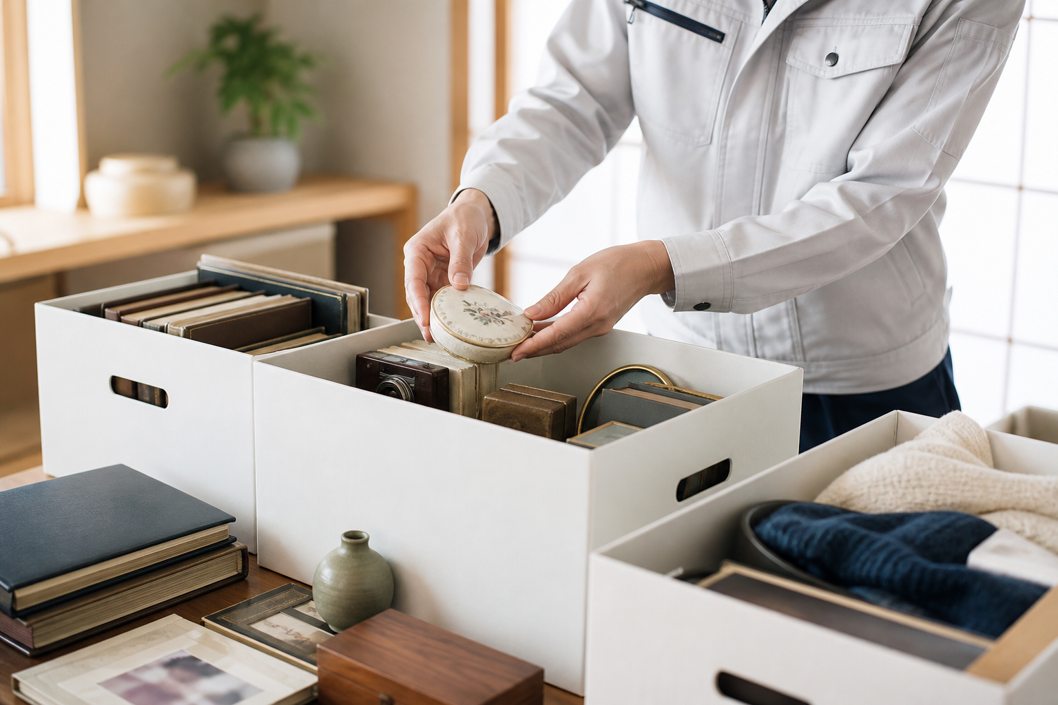 スタッフが思い出の品を丁寧に仕分ける様子